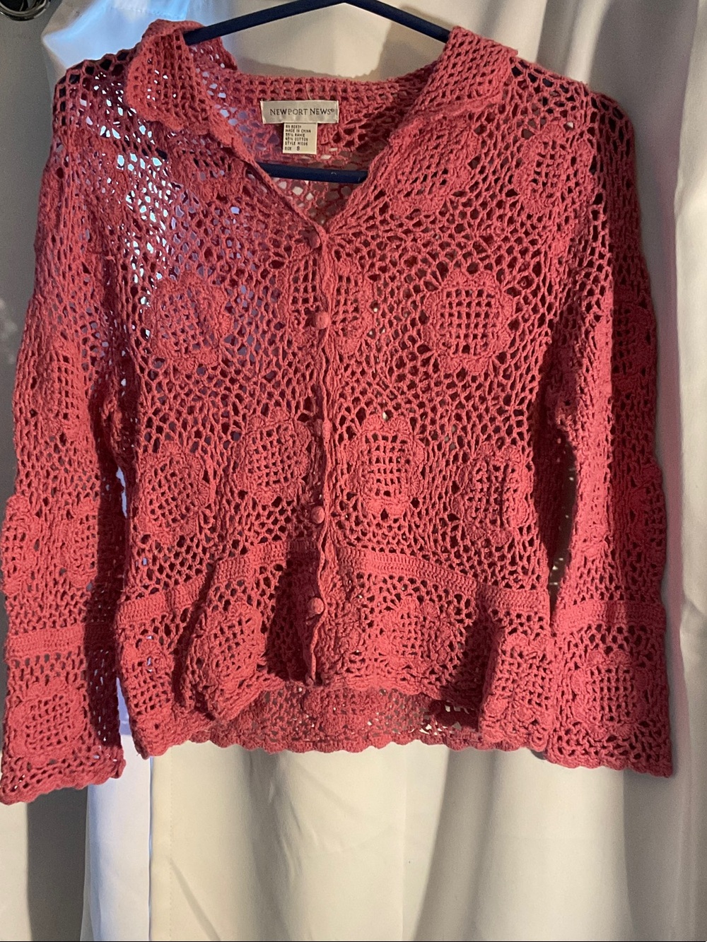Newport News Rose Pink Crochet Button-Front Cardigan